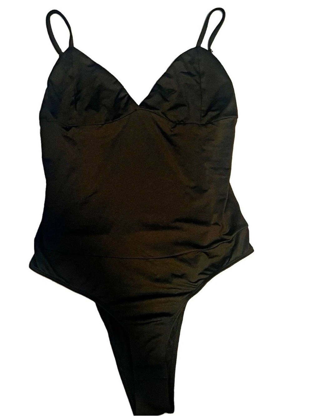 Iris Black V-Neck Bodysuit Spaghetti Strap Size M